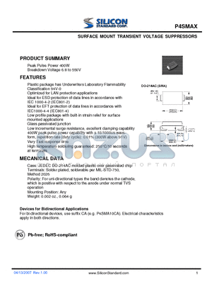 P4SMA180A datasheet - SURFACE MOUNT TRANSIENT VOLTAGE SUPPRESSORS