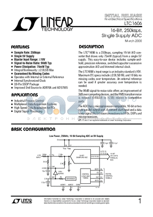 LTC1606AIG datasheet - 16-Bit, 250ksps, Single Supply ADC