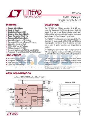 LTC1606ISW datasheet - 16-Bit, 250ksps, Single Supply ADC