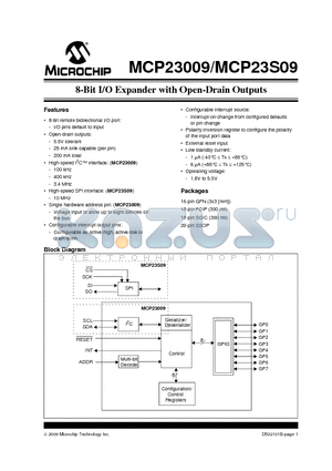 MCP23S09T datasheet - 8-Bit I/O Expander with Open-Drain Outputs