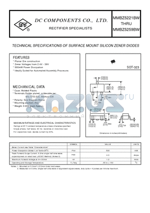 MMBZ5221BW datasheet - TECHNICAL SPECIFICATIONS OF SURFACE MOUNT SILICON ZENER DIODES