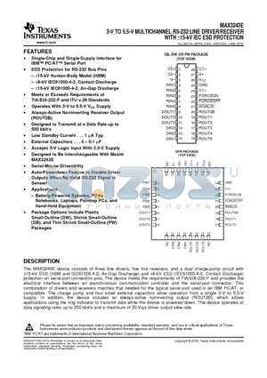 MAX3243ECDBR datasheet - 3-V TO 5.5-V MULTICHANNEL RS-232 LINE DRIVER/RECEIVER WITH a15-kV IEC ESD PROTECTION