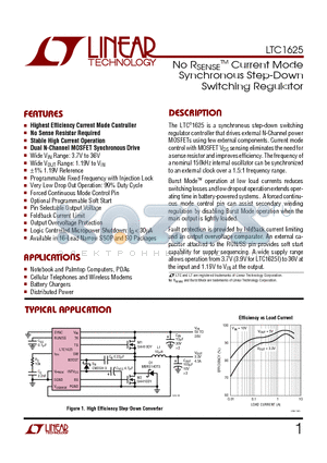 LTC1625 datasheet - No RSENSE TM Current Mode Synchronous Step-Down Switching Regulator