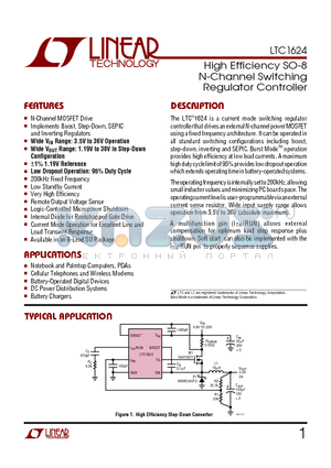 LTC1624CS8 datasheet - High Efficiency SO-8 N-Channel Switching Regulator Controller