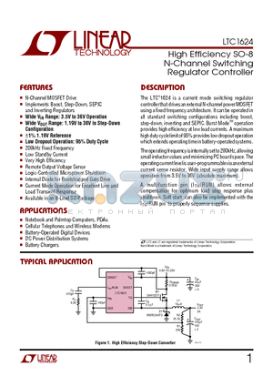 LTC1624IS datasheet - High Efficiency SO-8 N-Channel Switching Regulator Controller