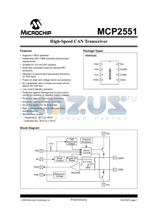MCP2551E/SN datasheet - High-Speed CAN Transceiver