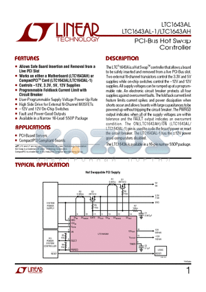 LTC1643AL-1IGN datasheet - PCI-Bus Hot Swap Controller
