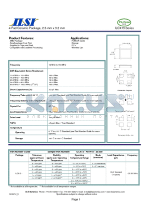 ILCX13-BFEF18-20.000 datasheet - 4 Pad Ceramic Package, 2.5 mm x 3.2 mm