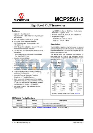 MCP2561 datasheet - High-Speed CAN Transceiver
