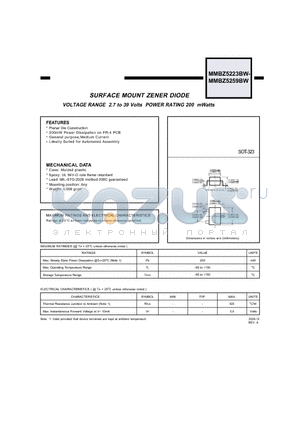 MMBZ5223BW datasheet - SURFACE MOUNT ZENER DIODE VOLTAGE RANGE 2.7 to 39 Volts POWER RATING 200 mWatts