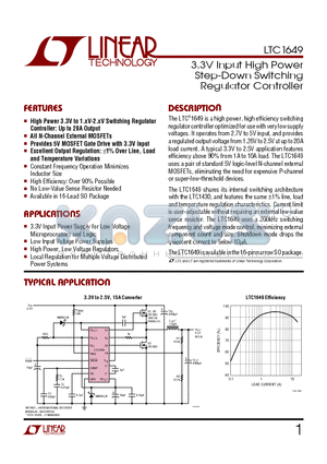 LTC1649_1 datasheet - 3.3V Input High Power Step-Down Switching Regulator Controller