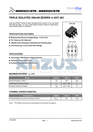 MMBZ5224BTW datasheet - TRIPLE ISOLATED 200mW ZENERS