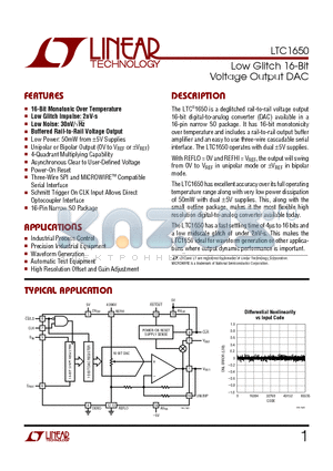 LTC1650AIN datasheet - Low Glitch 16-Bit Voltage Output DAC