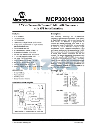 MCP3004-I/ST datasheet - 2.7V 4-Channel/8-Channel 10-Bit A/D Converters with SPI Serial Interface