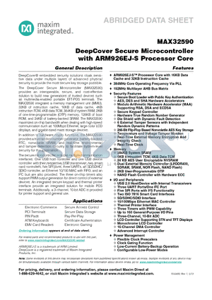 MAX32590 datasheet - DeepCover Secure Microcontroller with ARM926EJ-S Processor Core