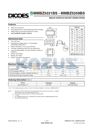 MMBZ5225BS-7-F datasheet - 200mW SURFACE MOUNT ZENER DIODE