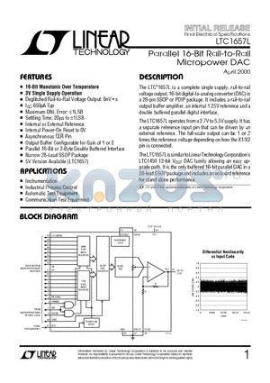 LTC1657LIGN datasheet - Parallel 16-Bit Rail-to-Rail Micropower DAC