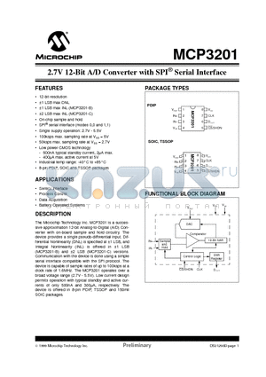 MCP3201-BIST datasheet - 2.7V 12-Bit A/D Converter with SPI Serial Interface