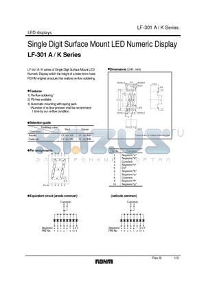 LF-301VK datasheet - Single Digit Surface Mount LED Numeric Display