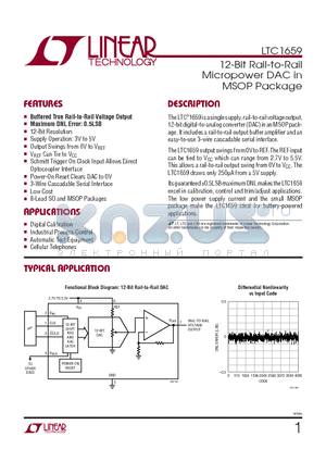 LTC1659IS8-PBF datasheet - 12-Bit Rail-to-Rail Micropower DAC in MSOP Package