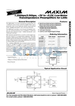 MAX3266CSA datasheet - 1.25Gbps/2.5Gbps, 3V to 5.5V, Low-Noise Transimpedance Preamplifiers for LANs