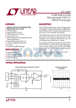 LTC1659IMS8-TRPBF datasheet - 12-Bit Rail-to-Rail Micropower DAC in MSOP Package