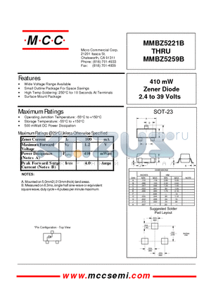 MMBZ5226B datasheet - 410 mW Zener Diode 2.4 to 39 Volts