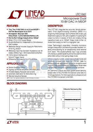 LTC1661C datasheet - Micropower Dual 10-Bit DAC in MSOP