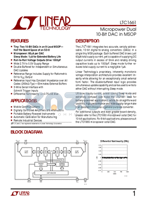 LTC1661CN8 datasheet - Micropower Dual 10-Bit DAC in MSOP