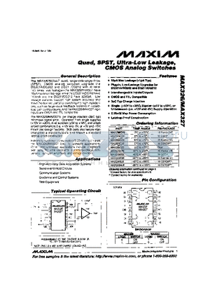 MAX326CPE datasheet - Quad, SPST, Ultra-Low Leakage, CMOS Analog Switches