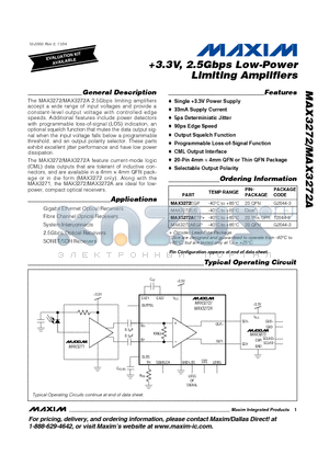 MAX3272E/D datasheet - 3.3V, 2.5Gbps Low-Power Limiting Amplifier
