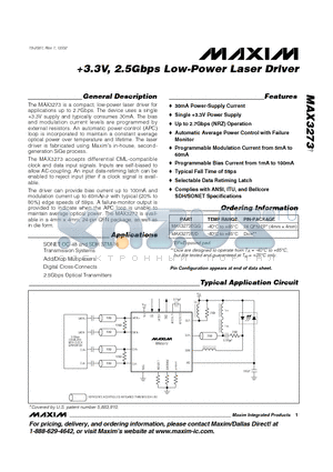 MAX3273 datasheet - 3.3V, 2.5Gbps Low-Power Laser Driver