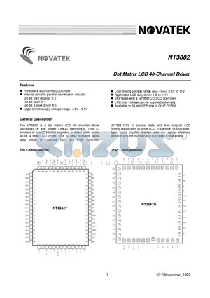 NT3882 datasheet - Dot Matrix LCD 40-Channel Driver