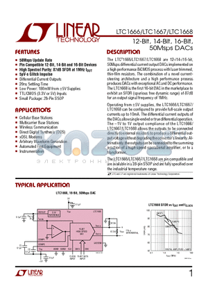 LTC1666CG datasheet - 12-Bit, 14-Bit, 16-Bit, 50Msps DACs