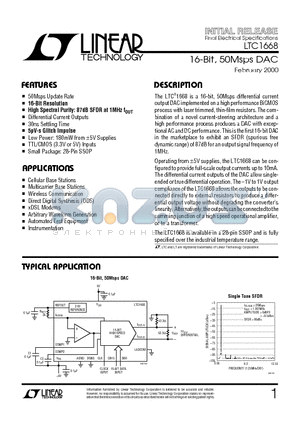 LTC1668CG datasheet - 16-Bit, 50Msps DAC