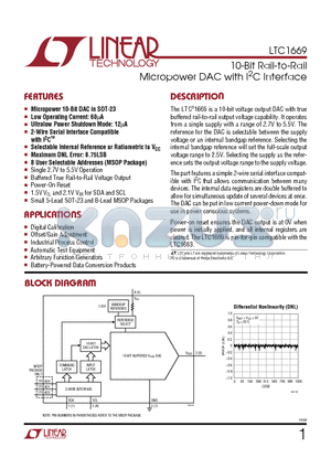 LTC1669 datasheet - 10-Bit Rail-to-Rail Micropower DAC with I2C Interface