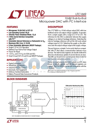 LTC1669CS5 datasheet - 10-Bit Rail-to-Rail Micropower DAC with I2C Interface