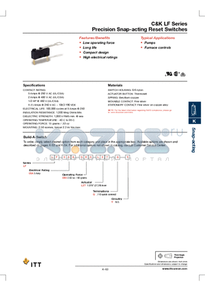 LF05A080L27QY datasheet - Precision Snap-acting Reset Switches