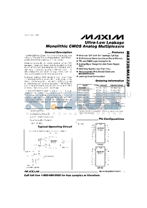 MAX328CSE datasheet - Ultra-Low Leakage Monolithic CMOS Analog Multiplexers