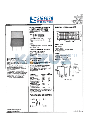 LF-412 datasheet - Wideband RF/Pulse Transformers