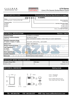 LF10 datasheet - 1.2mm 2 Pin Ceramic Surface Mount Crystal