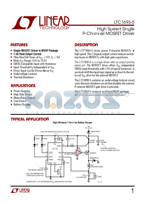 LTC1693-5CMS8 datasheet - High Speed Single P-Channel MOSFET Driver
