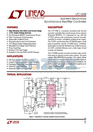 LTC1698IGN datasheet - Isolated Secondary Synchronous Rectifier Controller
