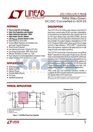 LTC1701_1 datasheet - 1MHz Step-Down DC/DC Converters in SOT-23