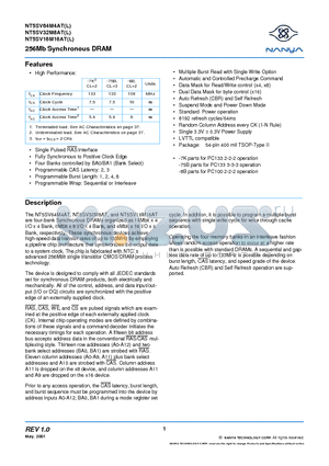 NT5SV32M8AT datasheet - 256Mb Synchronous DRAM