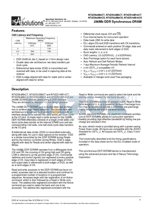 NT5DS16M16CS-6K datasheet - 256Mb DDR Synchronous DRAM