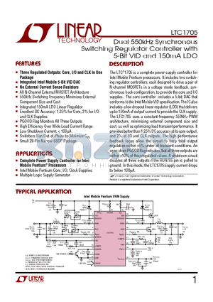 LTC1705 datasheet - Dual 550kHz Synchronous Switching Regulator Controller with 5-Bit VID and 150mA LDO