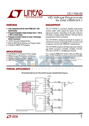 LTC1706-82 datasheet - VID Voltage Programmer for Intel VRM9.0/9.1