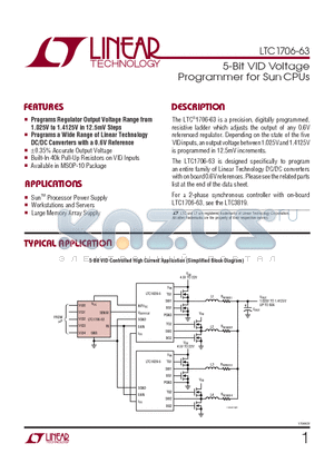 LTC1706EMS-63 datasheet - 5-Bit VID Voltage Programmer for Sun CPUs