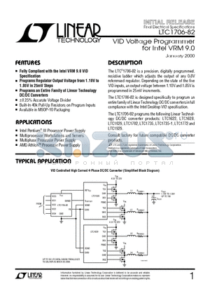 LTC1706EMS-82 datasheet - VID Voltage Programmer for Intel VRM 9.0